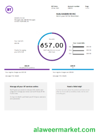 BT telecommunications utility business bill,  SCR